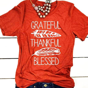 Red Women T-shirt Blessed Print O-Neck